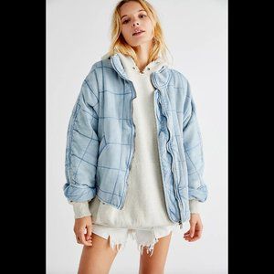 Free People Dolman Quilted Knit Jacket Top Oversized Zip-up Slouchy L